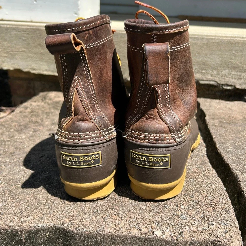 LL Bean Mens 8 Duck Boots Brown Leather Flannel Lined Gorpcore, New England Prep